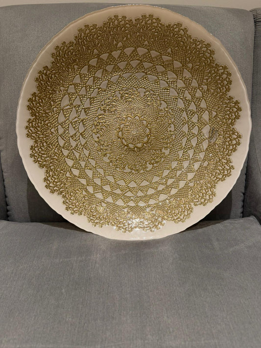 115 - Ceramic, gold engraved, big platter great for Moroccan Pastries