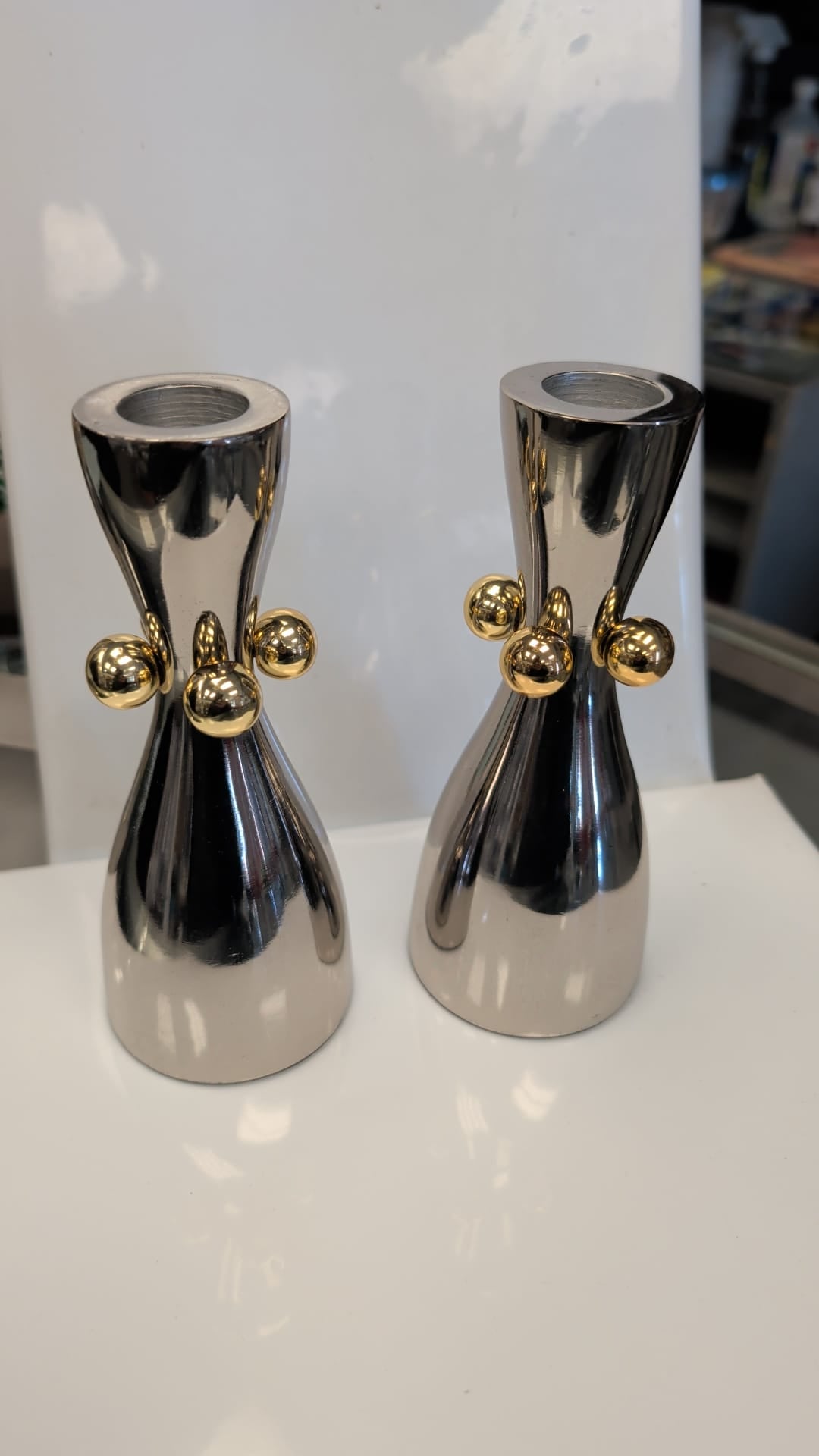 125 - Shabbat Candle holders Silver and Gold