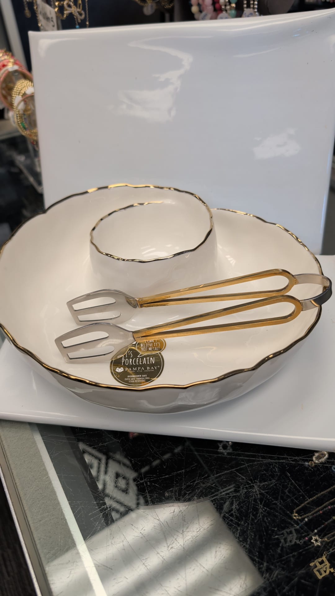 126 - Chip and Dip Serving Dish (With Tongs)