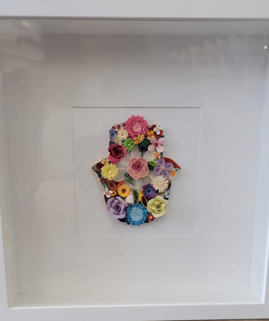 151 - Hamsa  mounted in white picture frame
